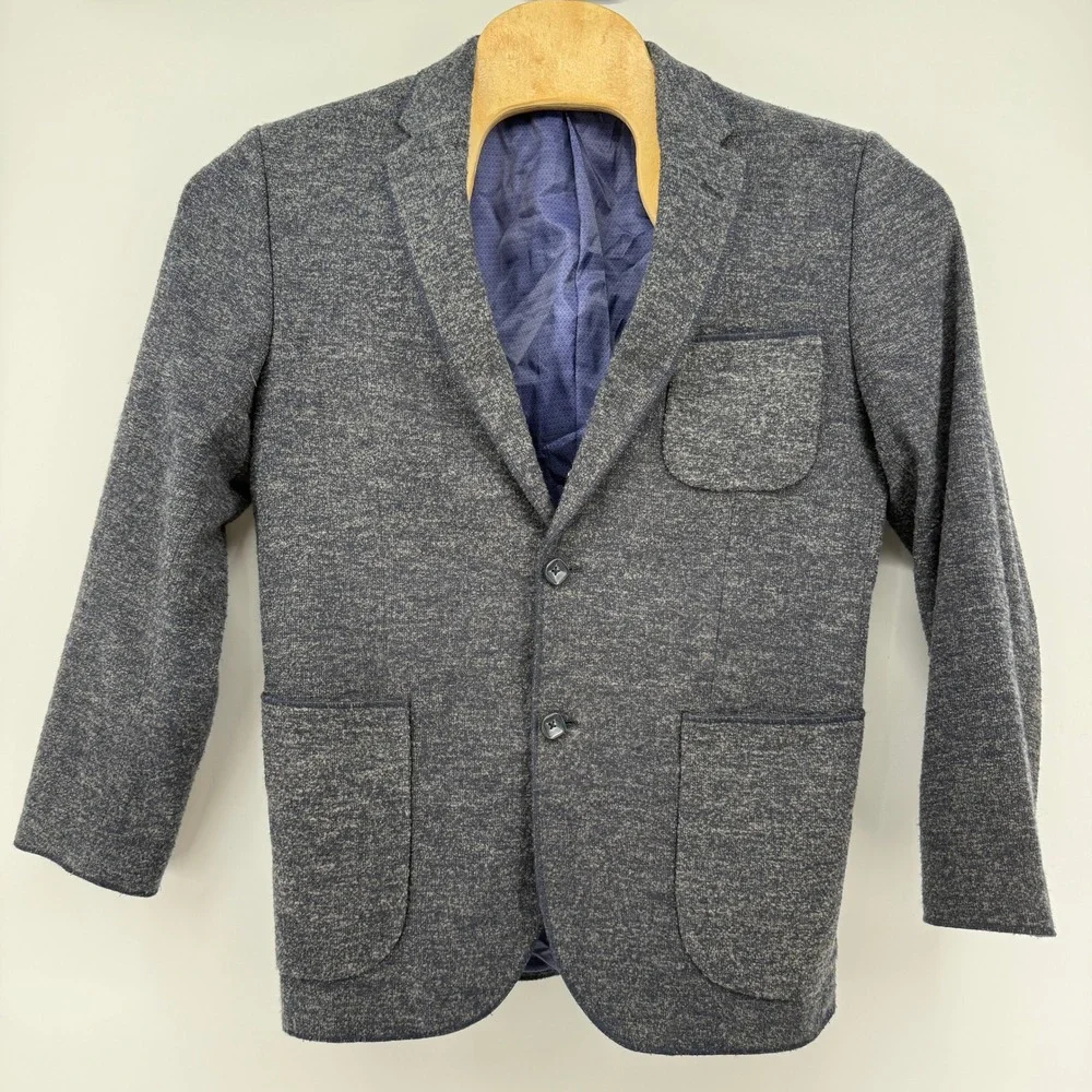1 Like No Other Knit Blazer S/38 Gray Marled Two-Button Patch Pocket Cotton Wool